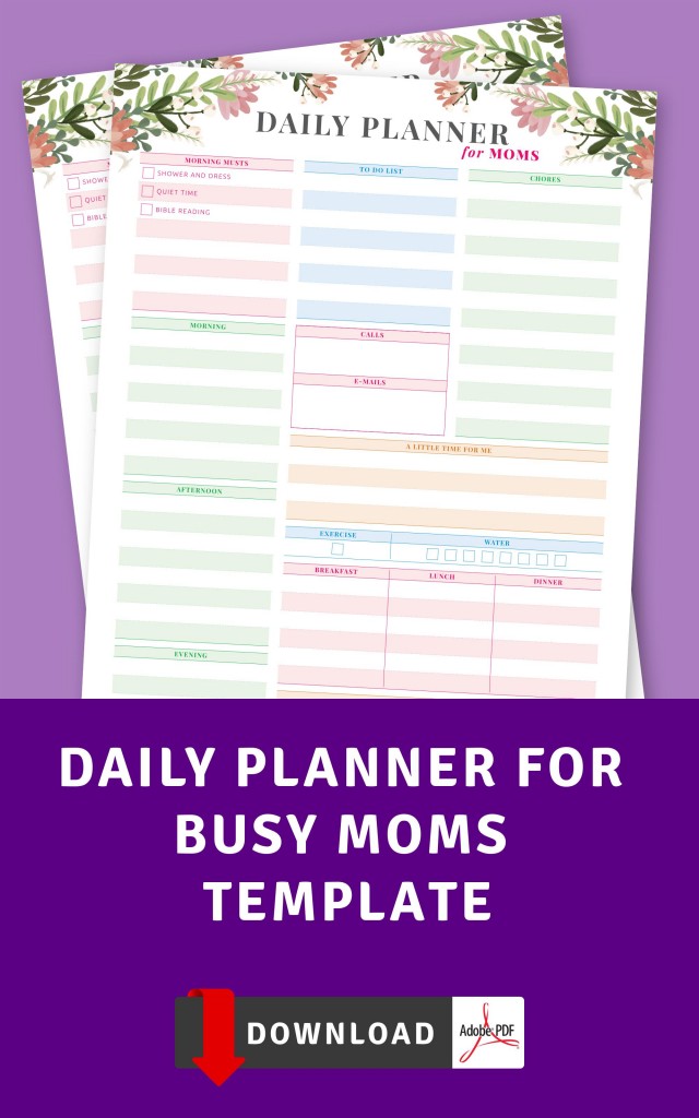 Daily Planner for Busy Moms Template Printable PDF