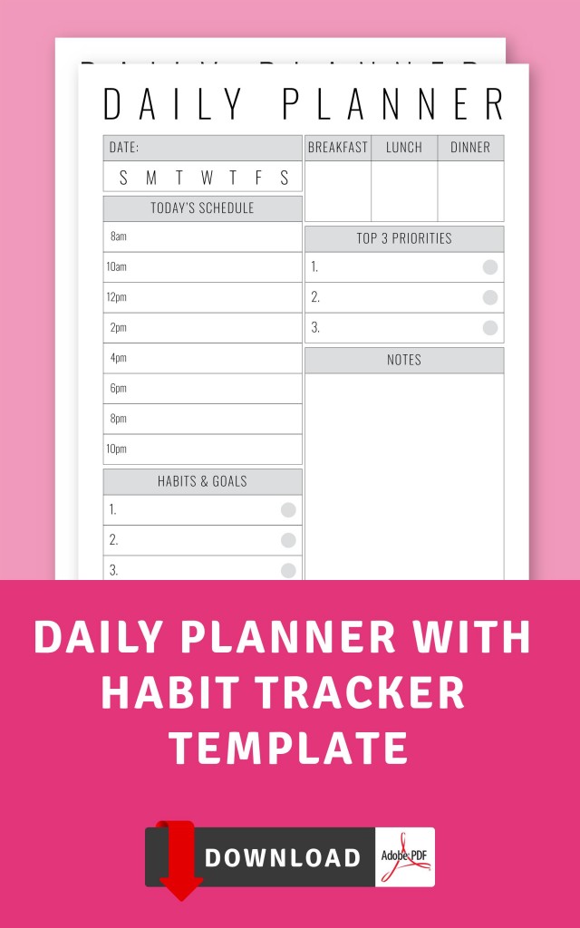 Daily Planner with Habit Tracker Template Printable PDF