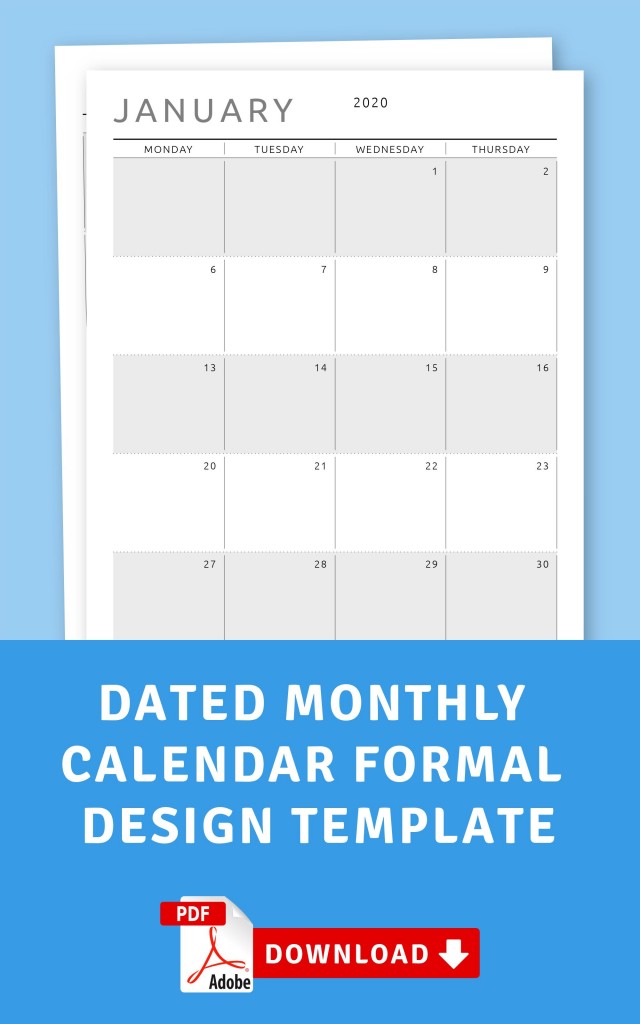 Dated Monthly Calendar Formal Design Template - Printable PDF