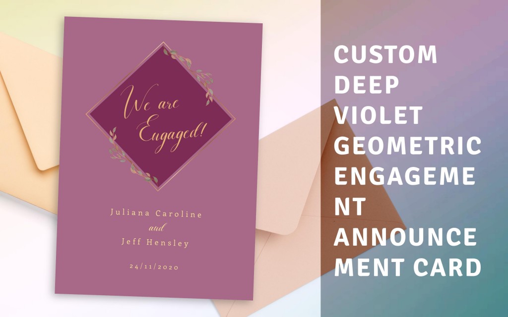 Custom Deep Violet Geometric Engagement Announcement Card