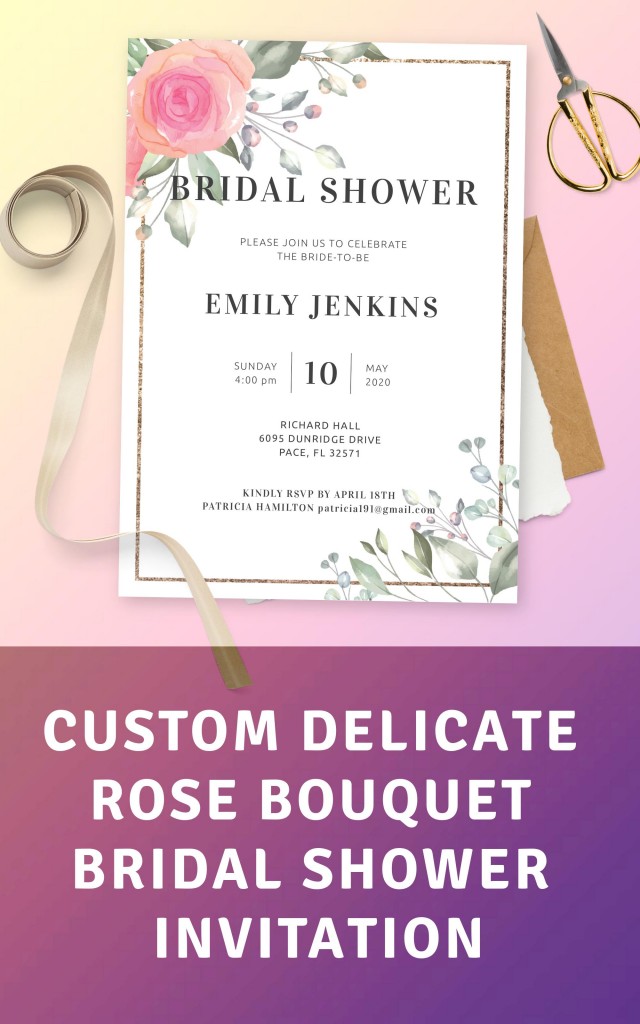 Delicate Rose Bouquet Bridal Shower Invitation Template Online Maker