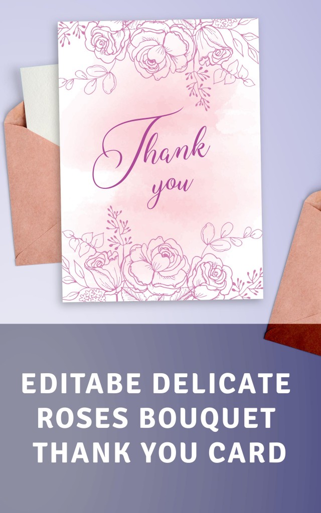 Get Delicate Roses Bouquet Thank You Card