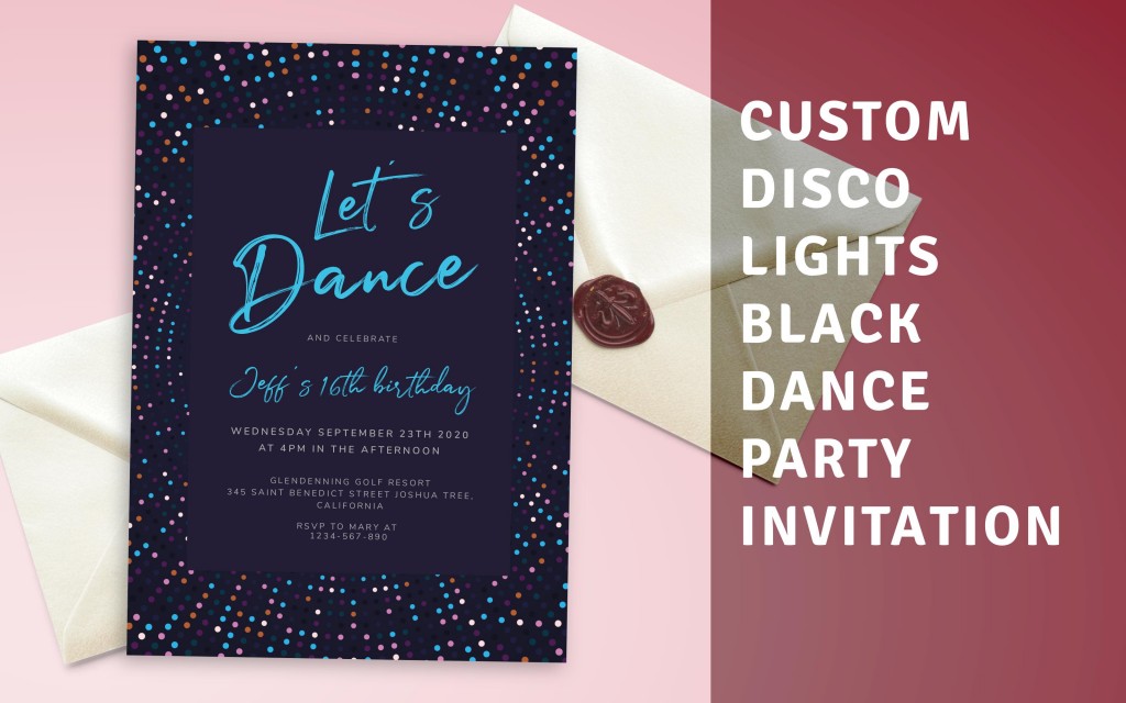 Custom Disco Lights Black Dance Party Invitation