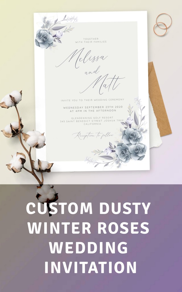 Get Dusty Winter Roses Wedding Invitation