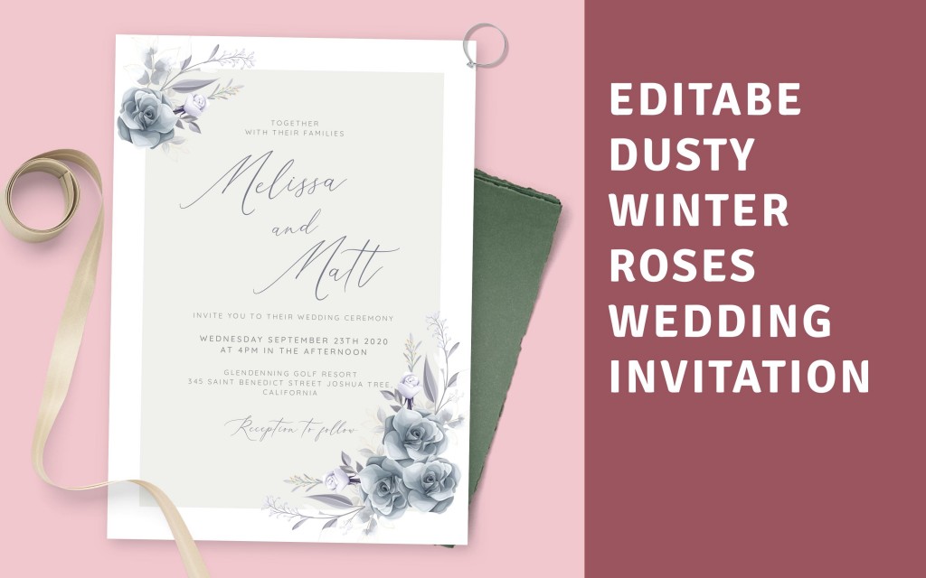 Custom Dusty Winter Roses Wedding Invitation
