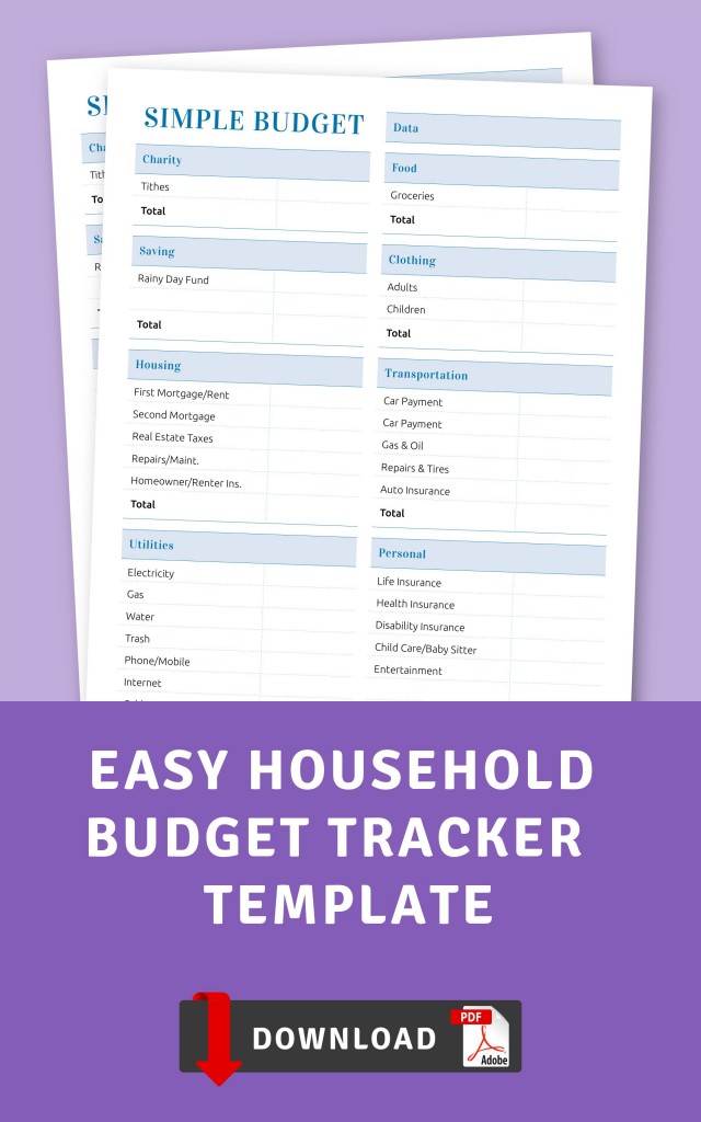 Easy Household Budget Tracker Template - Printable PDF