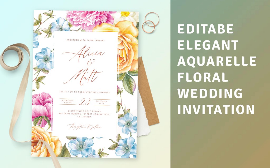 Custom Elegant Aquarelle Floral Wedding Invitation