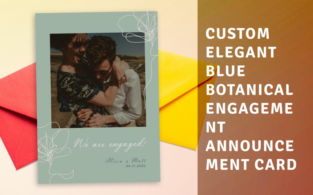 Custom Elegant Blue Botanical Engagement Announcement Card