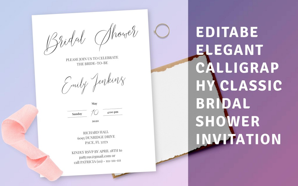 Custom Elegant Calligraphy Classic Bridal Shower Invitation