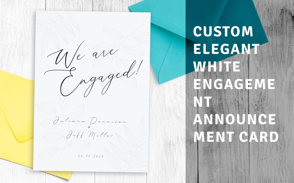 Custom Elegant White Engagement Announcement Card