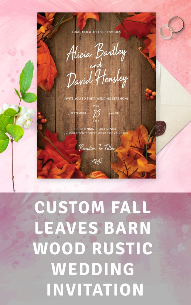 Get Fall Leaves Barn Wood Rustic Wedding Invitation