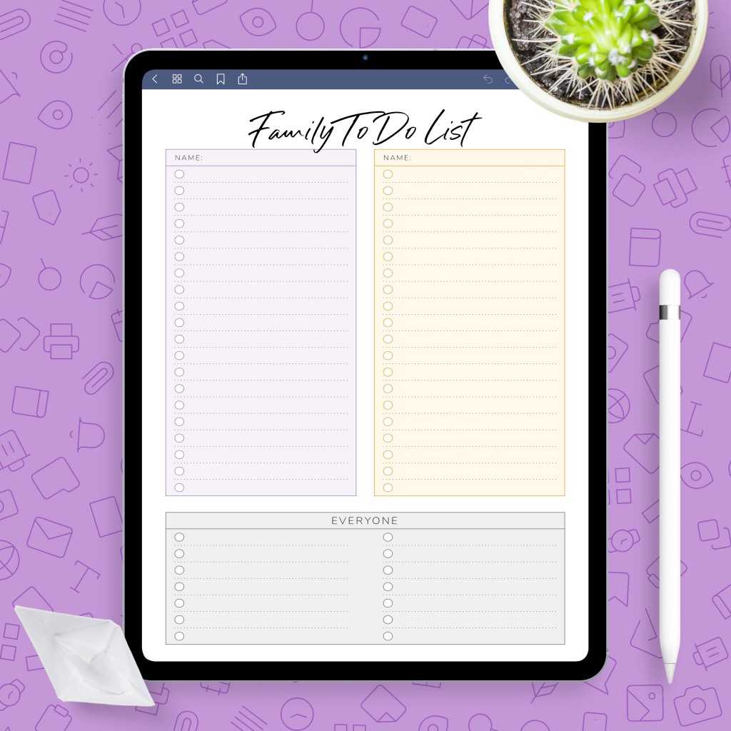 Family Life Household To Do Template - Printable PDF