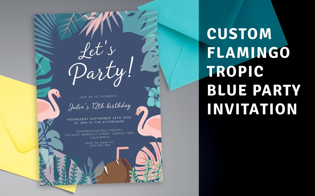 Custom Flamingo Tropic Blue Party Invitation