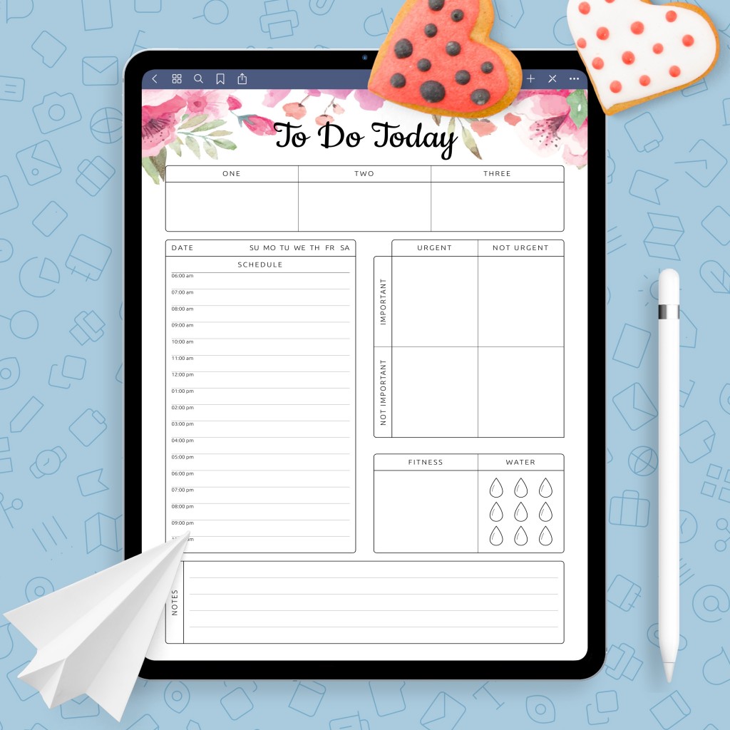 floral daily hourly schedule planner template printable pdf