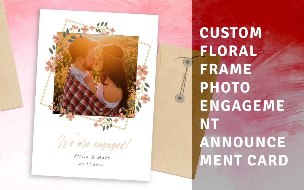 Custom Floral Frame Photo Engagement Announcement Card