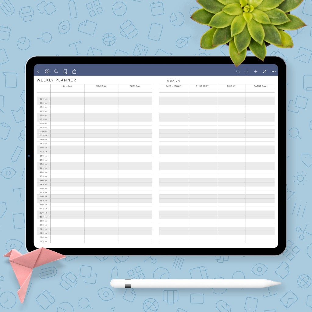 Formal Hourly Two-Page Weekly Planner Template Template - Printable PDF