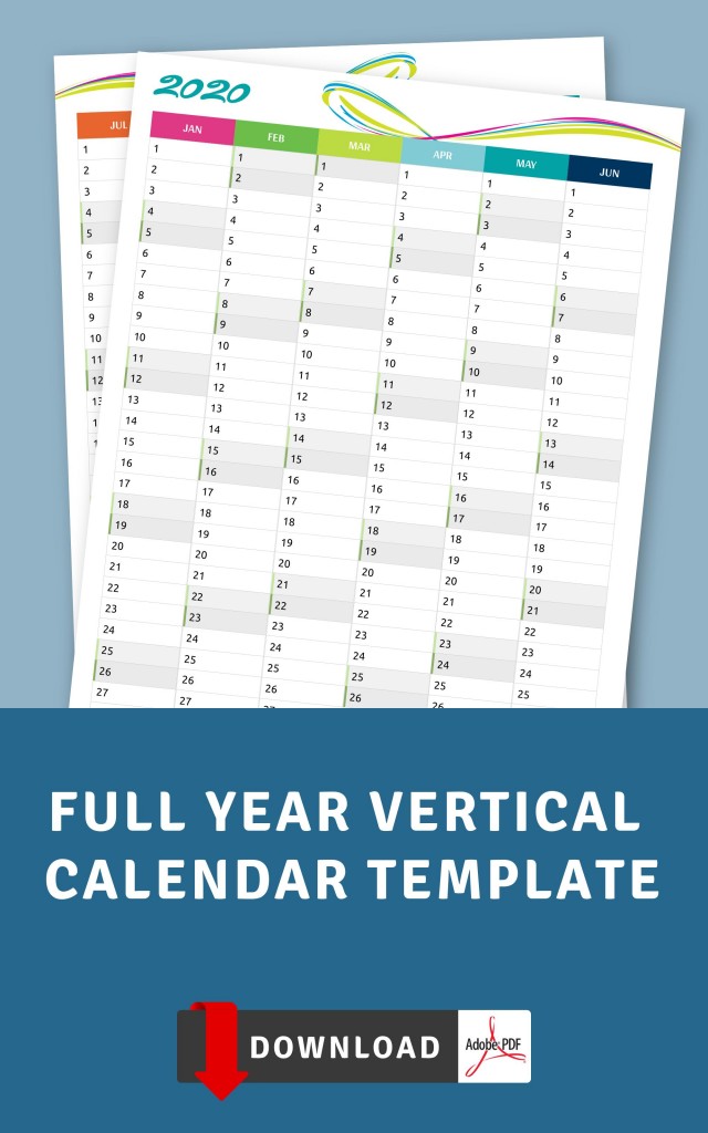 Full Year Vertical Calendar Template Printable PDF