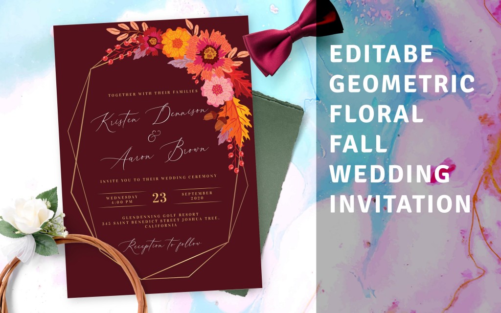 Custom Geometric Floral Fall Wedding Invitation
