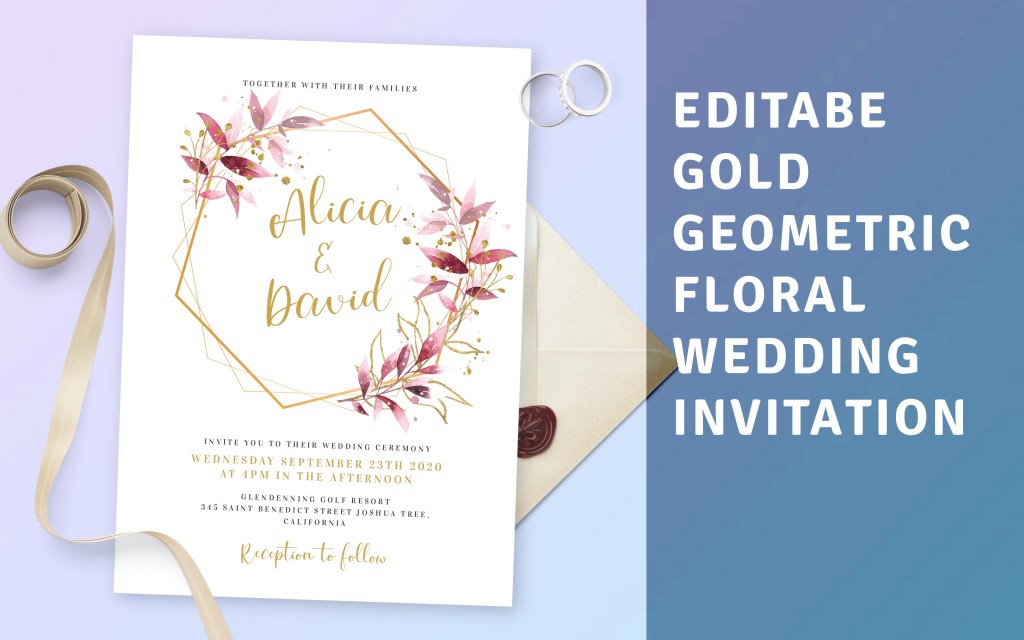 Custom Gold Geometric Floral Wedding Invitation