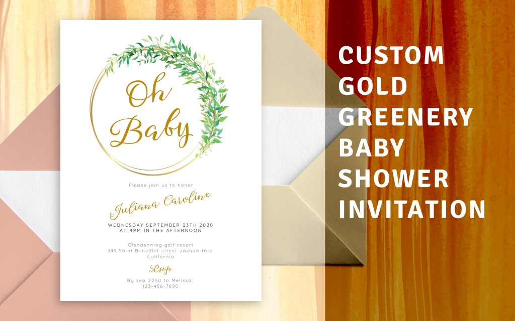 Custom Gold Greenery Baby Shower Invitation