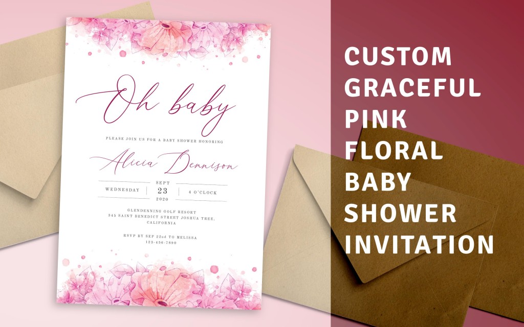 Custom Graceful Pink Floral Baby Shower Invitation