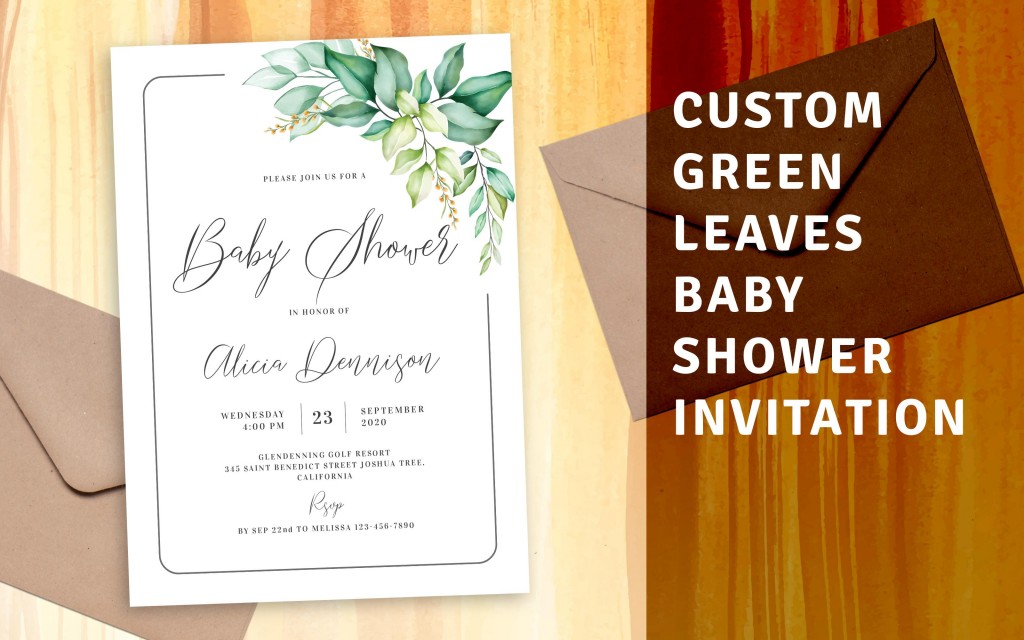 Custom Green Leaves Baby Shower Invitation
