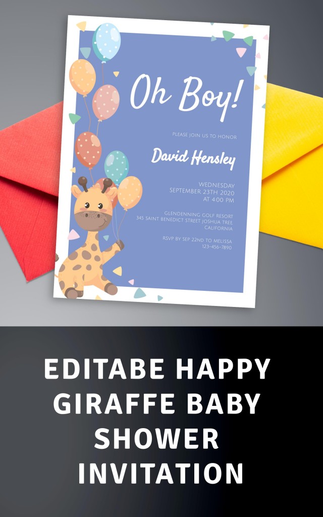 Happy Giraffe Baby Shower Invitation Template Online Maker
