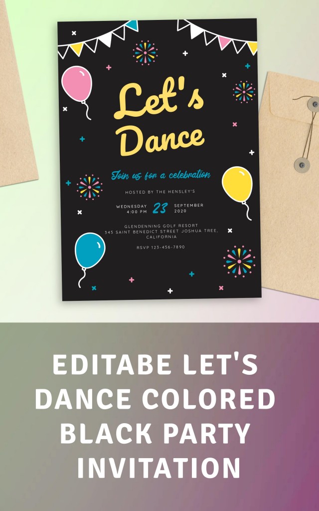 Let's Dance Colored Black Party Invitation Template Online Maker