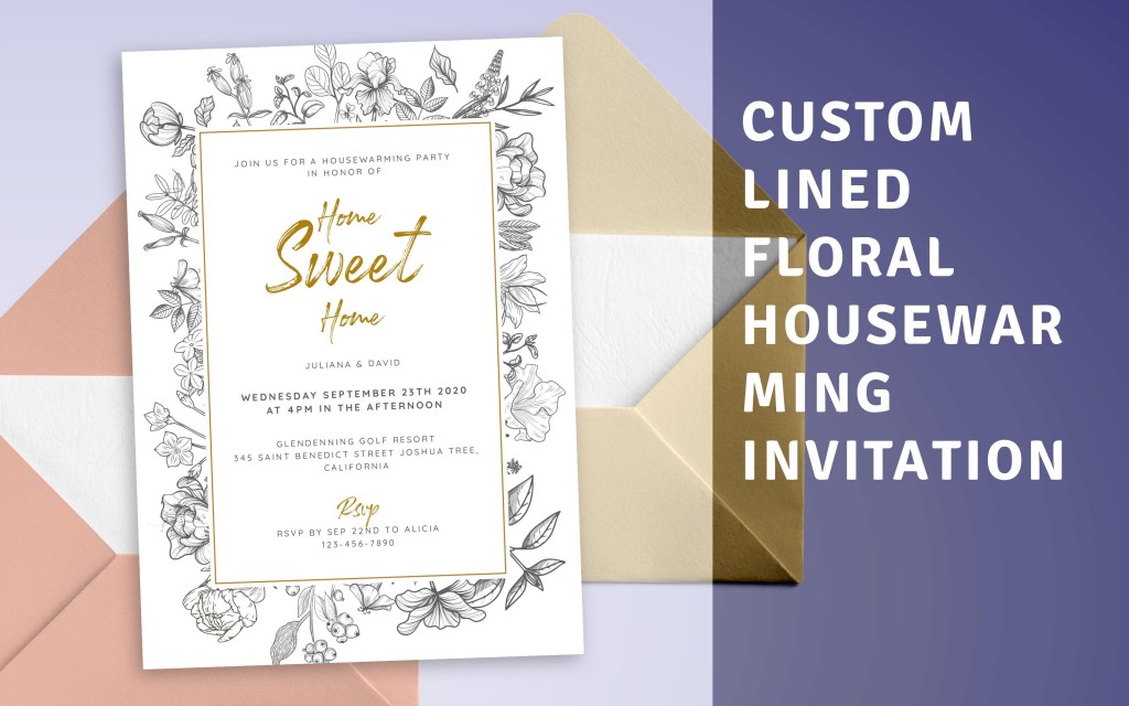 Custom Lined Floral Housewarming Invitation