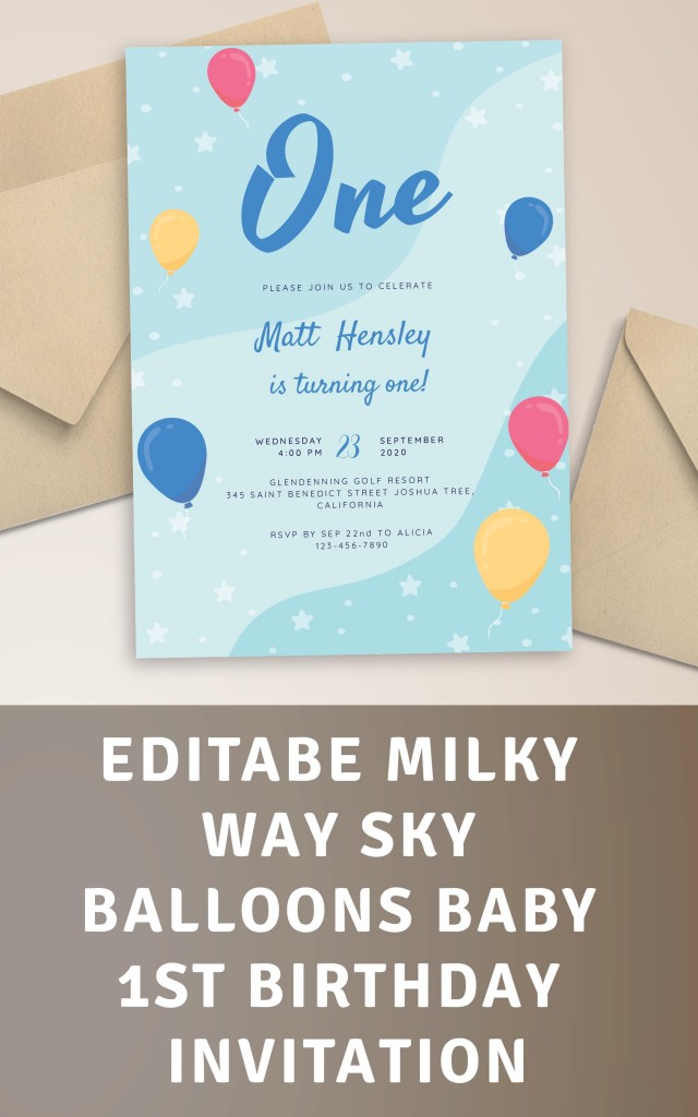 Get Milky Way Sky Balloons Baby 1st Birthday Invitation