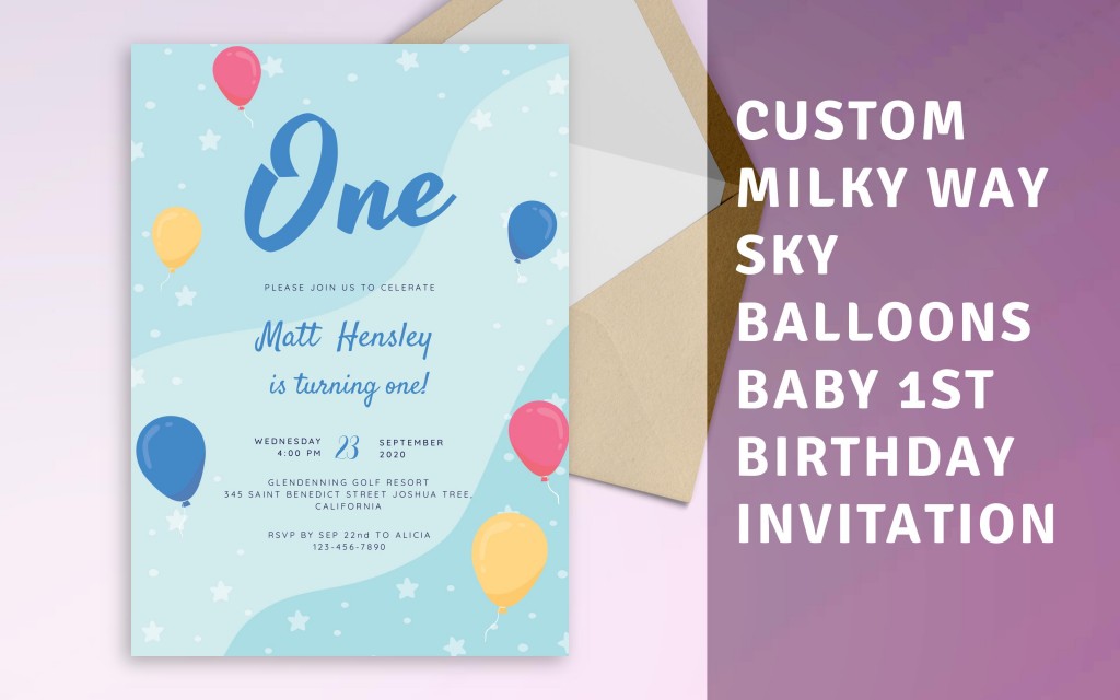 Custom Milky Way Sky Balloons Baby 1st Birthday Invitation