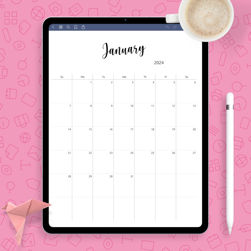 Minimal Monthly Calendar Template Template - Printable PDF
