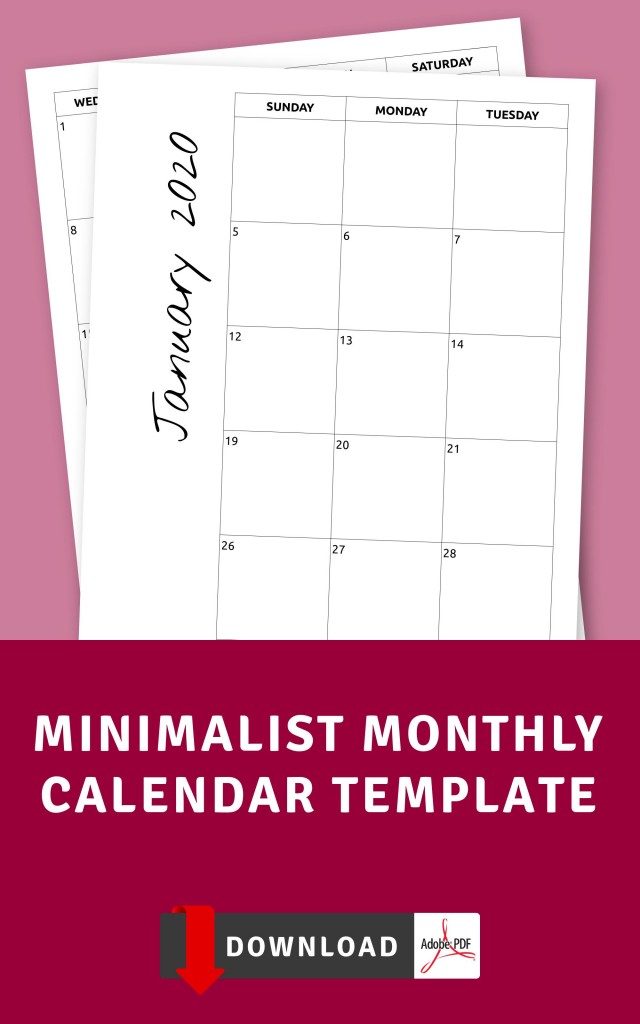 Minimalist Monthly Calendar Template Printable PDF