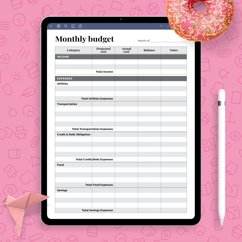 monthly budget organizer template printable pdf