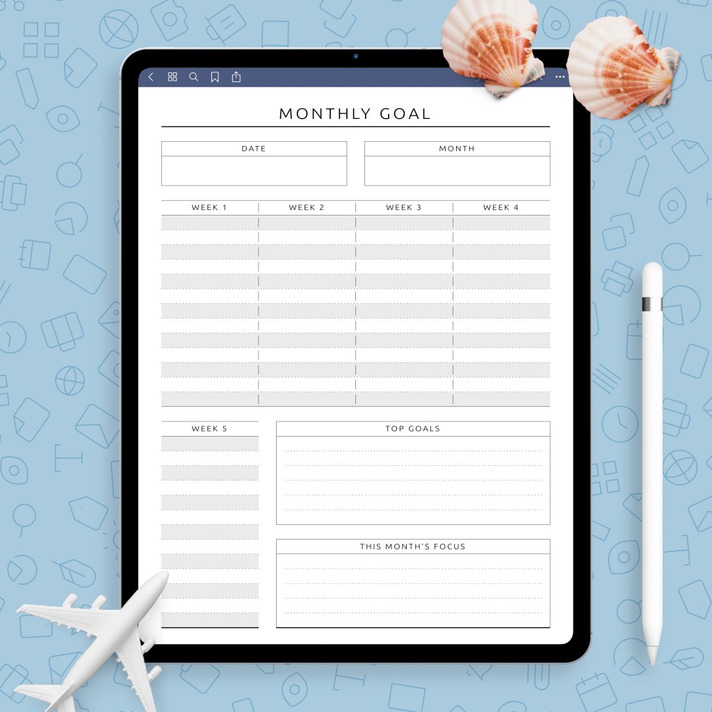 Monthly Goal Planner Template - Printable PDF