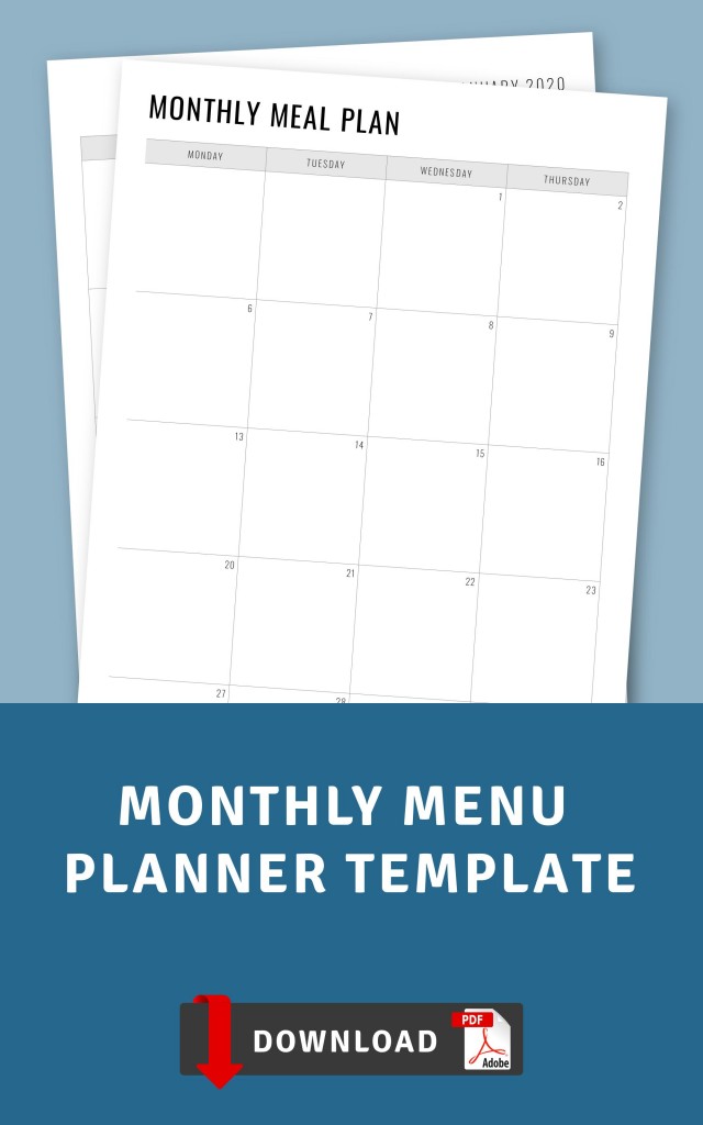 Monthly Menu Planner Template Printable PDF