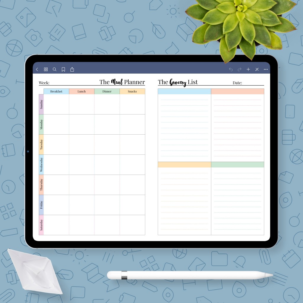 OnePage Family Meal Planner Template Printable PDF