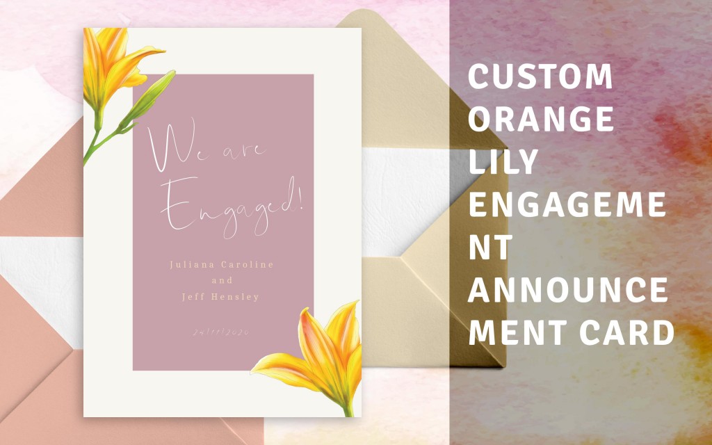 Custom Orange Lily Engagement Announcement Card