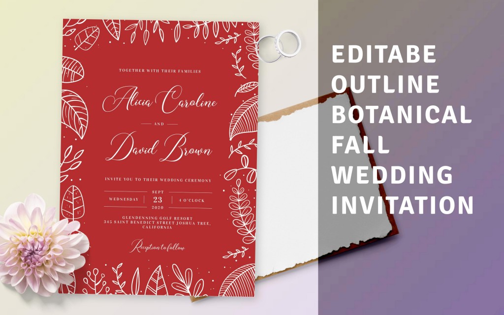 Custom Outline Botanical Fall Wedding Invitation