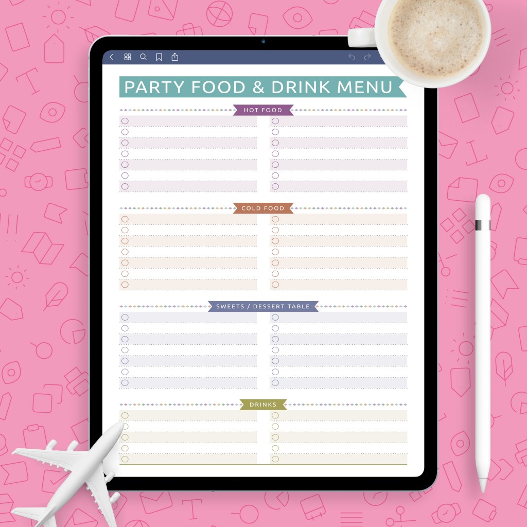 Party Menu - Casual Style Template - Printable PDF