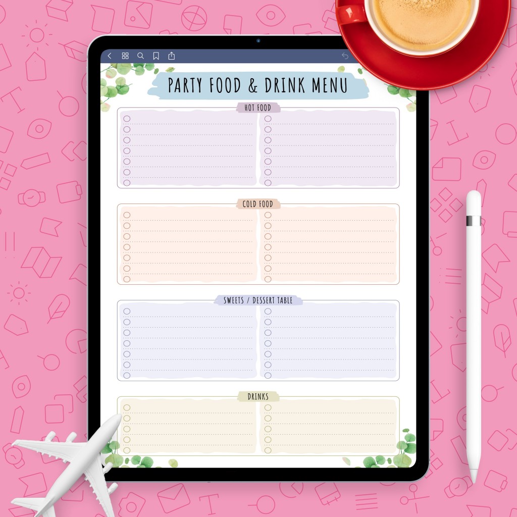 Party Menu - Floral Style Template - Printable PDF