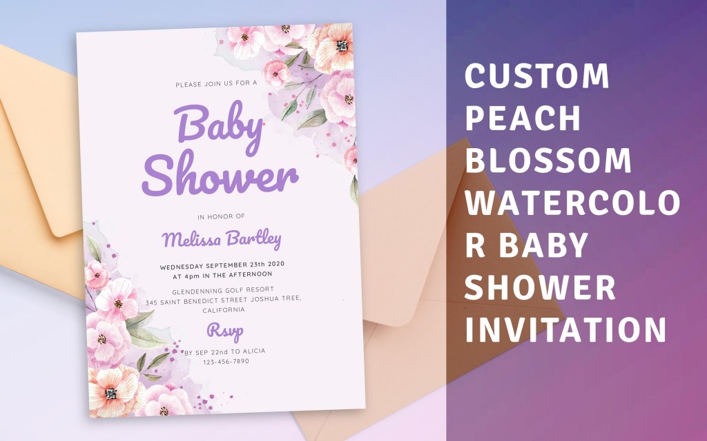 Custom Peach Blossom Watercolor Baby Shower Invitation