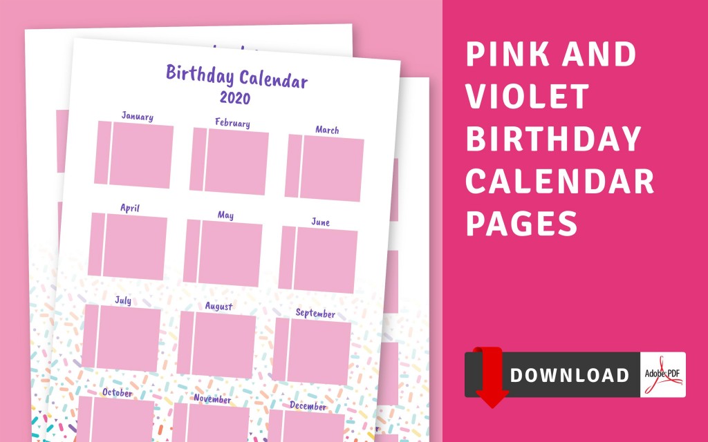 Colorful Balloons Pink Birthday Calendar Template - Printable PDF