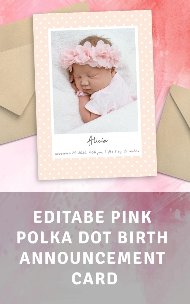Get Pink Polka Dot Birth Announcement Card