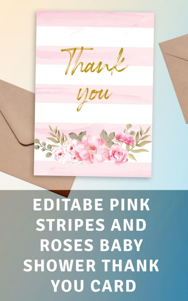 Get Pink Stripes and Roses Thank You Card