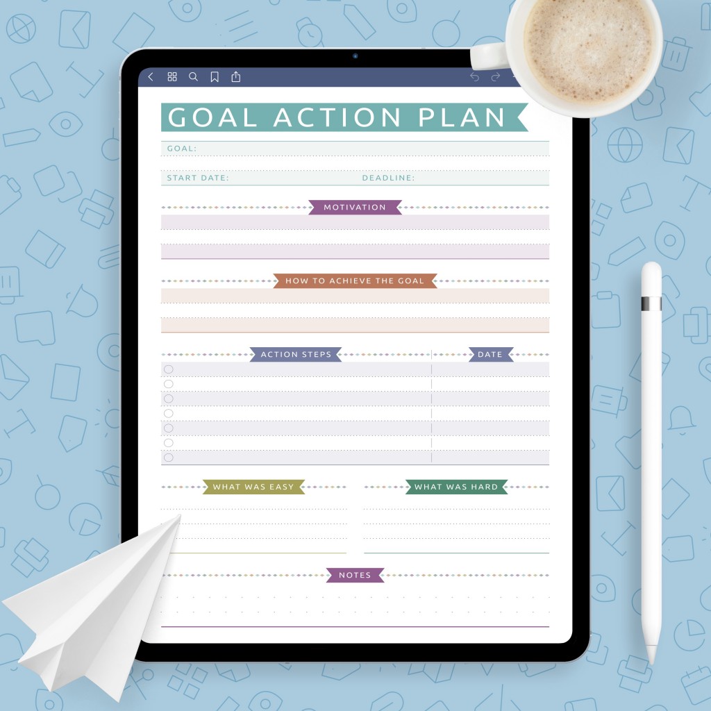 Reaching Goal Planner - Colored Design Template - Printable PDF