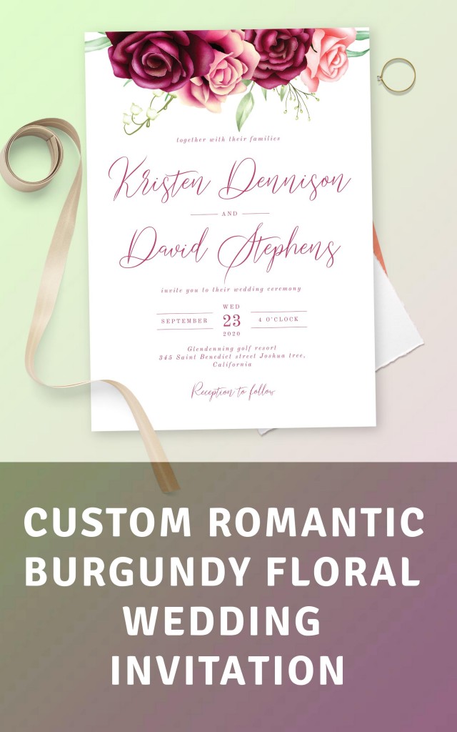 Romantic Burgundy Floral Wedding Invitation Template ...