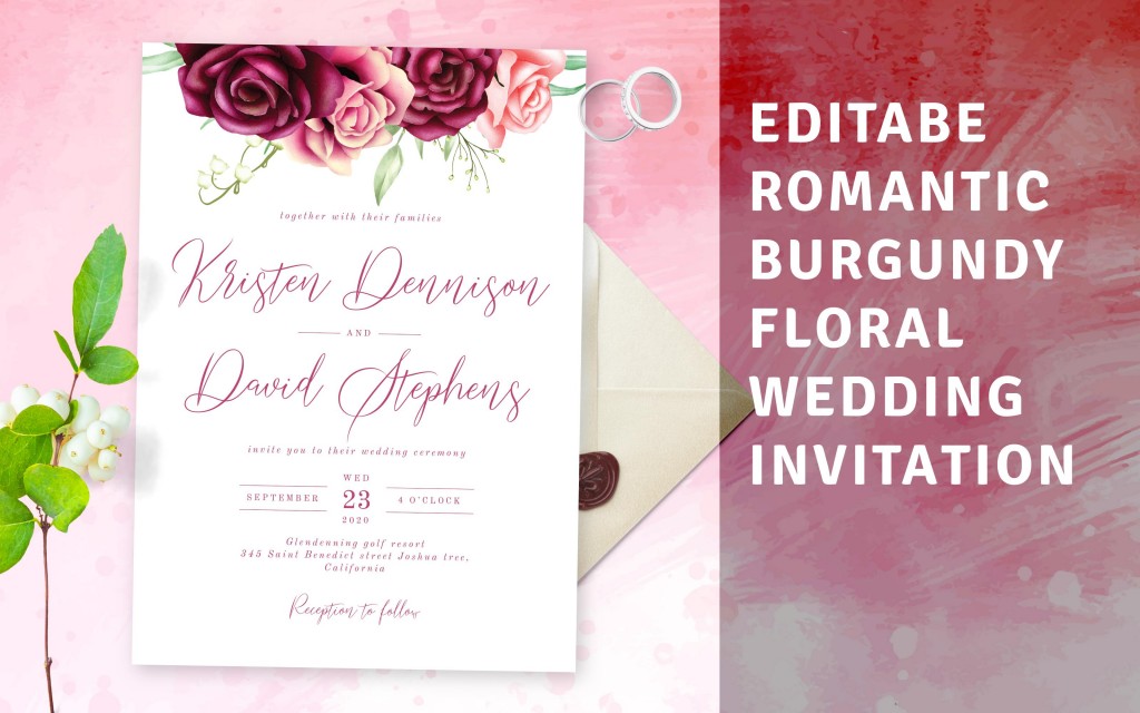 Custom Romantic Burgundy Floral Wedding Invitation