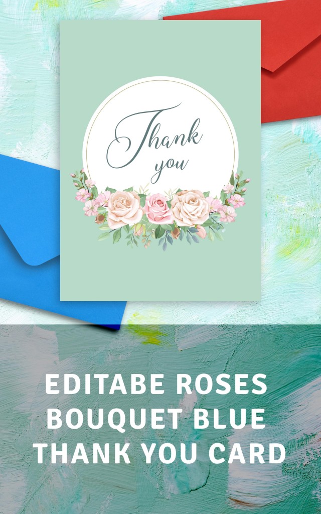 Get Roses Bouquet Blue Thank You Card