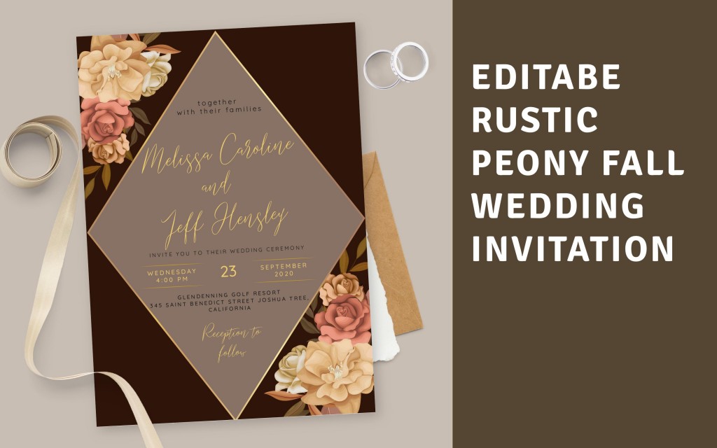 Custom Rustic Peony Fall Wedding Invitation
